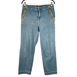Talbots Sailor Jean High Rise Wide Leg Cropped Side Button Jeans Size 6